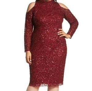 *SALE 150 FREE SHIP* Sequined Cold-Shoulder Dress
